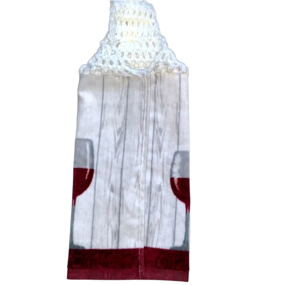 Hand Crafted Cabernet Wine Hanging  Hand Towels with Burgundy and Gray Design